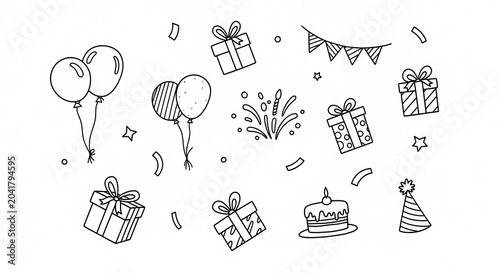 Playful cartoon doodles of celebration isolated on a transparent background