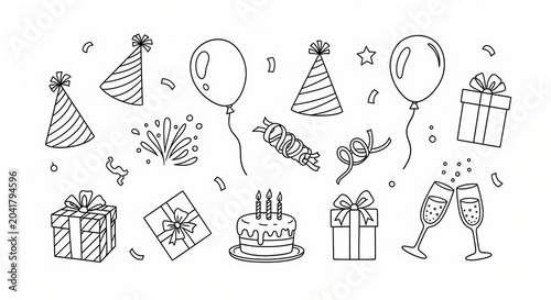 Playful cartoon doodle celebration isolated on a transparent background