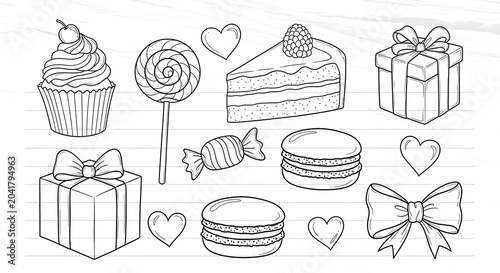 Vintage of desserts and gifts isolated on a transparent background
