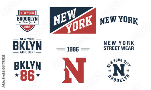 Brooklyn New York varsity typography vector logo set for streetwear design