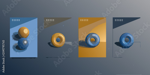 Φωτογραφία set of four cover designs featuring 3d objects three dimensional rectangular fra