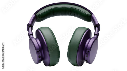 Bild auf Leinwand Purple and green over-ear headphones with padded headband