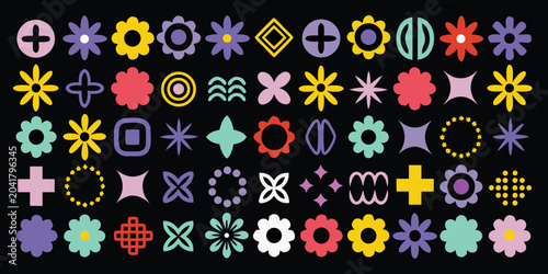 vibrant geometric shapes pattern set colorful flat design graphic art illustration symbol