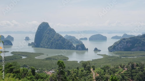 sea and mountains landscape with blue sky in Phang Nga