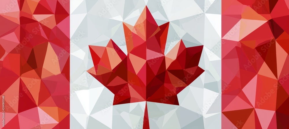 Naklejka premium Canada flag in polygonal geometric art style. North America country independence day concept. Generative AI technology.