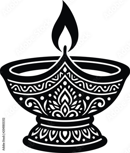 Фотография A highly elaborate adorning diya oil lamp rendering typically used during the indian festival of diwali