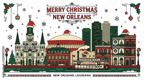 Photos Merry Christmas From New Orleans Skyline with Riverboat