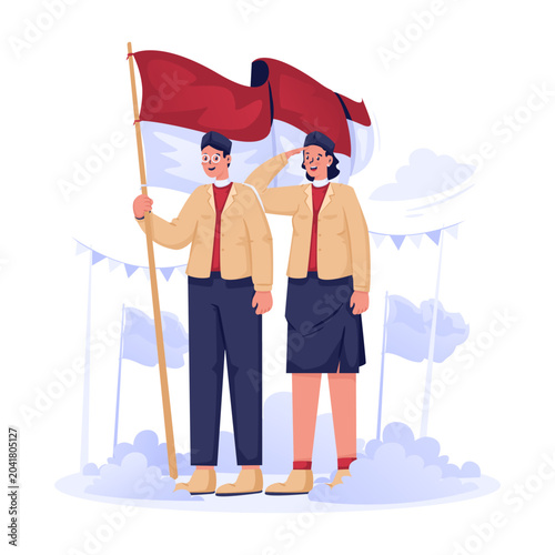 Indonesian Youth Couple in Salute Gesture Vector Illustration