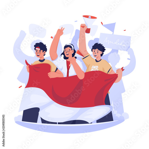Group of Indonesian Supporters Vector Illustration