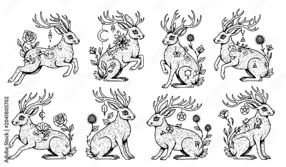 Obraz premium Cute Deer Character Fantasy Illustration Set