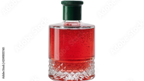 Photos Glass bottle with red liquid and green cap
