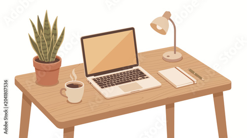 Modern Remote Work Home Office Setup Flat Design