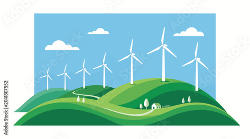 Renewable Wind Energy Turbine Farm Green Power Vector