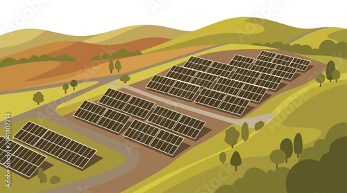 Sustainable Green Energy Solar Panel Farm Aerial View