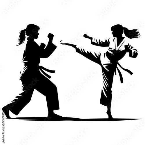 Female Taekwondo Player Kick Silhouette.