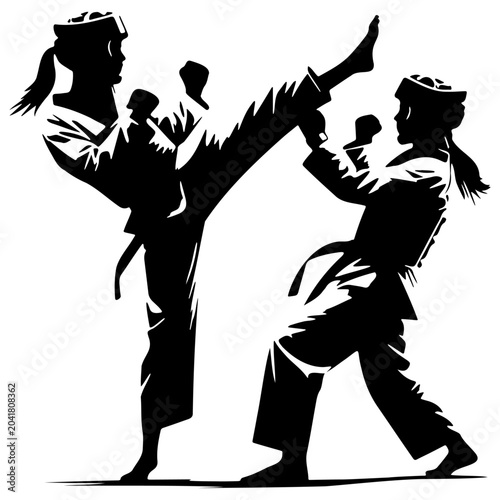 Female Taekwondo Player Kick Silhouette.