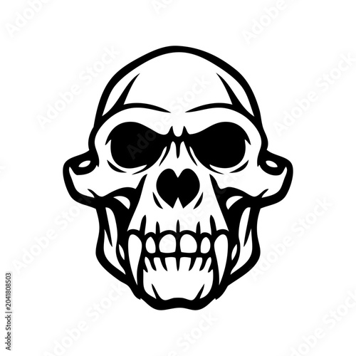 Tableau sur toile Logotipo con dibujo sencillo con lineas del cráneo de un simio tipo gorila visto
