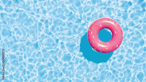 Swimming pool top view. Donut swim ring in the empty clear pool. Top view. 3d rendering
