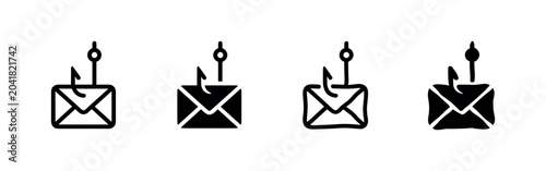 Obraz na płótnie Four email phishing icons: outline, solid, hand-drawn outline, and hand-drawn solid