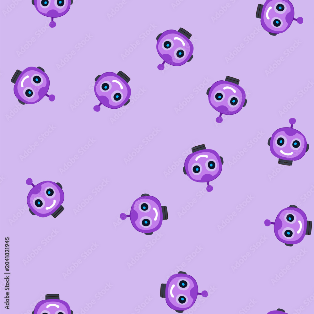 Fototapeta premium pattern android robot head cartoon. humanoid sensors, vision intelligence, neural algorithms android robot head sign. seamless vector illustration