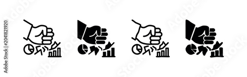Quadro su tela Icons of a hand crushing charts, symbolizing financial crisis or market crash