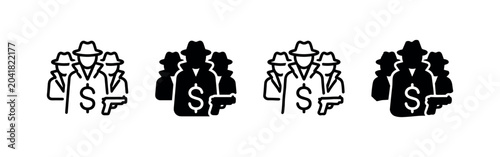 Cuadro en lienzo Gang of men with guns and dollar signs icon variations for organized crime
