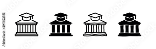 Foto University building icon with graduation cap, education and learning styles
