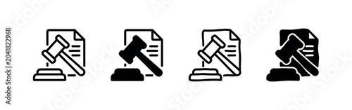 Tableau sur toile Gavel and document icon set, legal and judgment concept, different styles