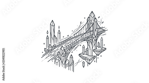 Obraz na płótnie Fantasy bridge architecture with floating islands and crystal towers