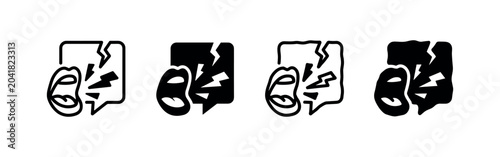 Quadro su tela Communication breakdown and argument icon set with broken speech bubble and screaming mouth