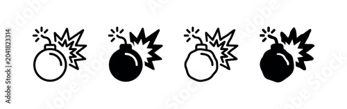Cuadro en lienzo Bomb with explosion icon set for danger and immediate threat