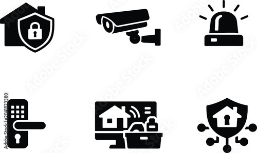 Smart home security and surveillance monitoring icon collection