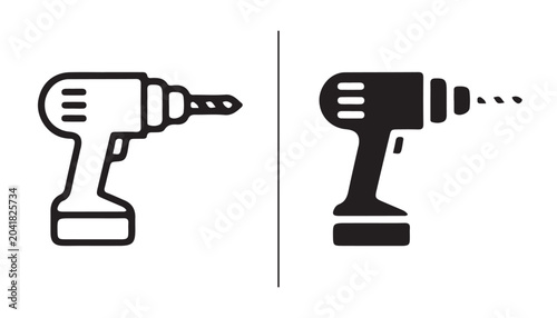 Canvas-taulu Drill Icons: A side-by-side comparison of two drill icons, one rendered in outline and the other in solid black, showcasing different graphic styles for the power tool