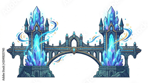 Obraz na płótnie Fantasy Ice Castle Bridge With Crystal Towers.
