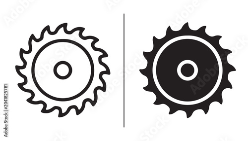 Bild auf Leinwand Circular Saw Blade Icon: Two styles of circular saw blade icons, one outlined and one solid black, presented side-by-side, symbolizing cutting, industry, and tools