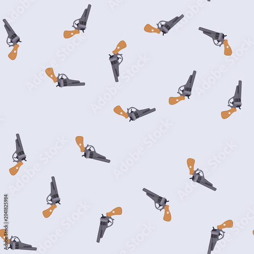Canvas Print pattern grey metal revolver with brown wooden grip, seamless on white, vintage s