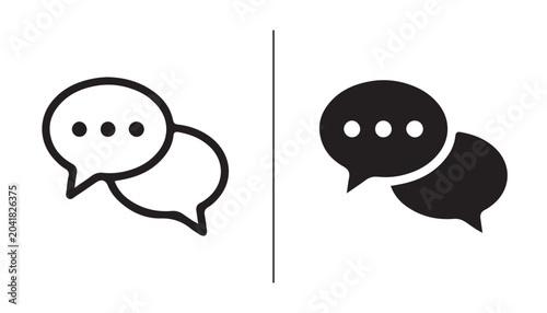 Foto Speech Bubble Icons: Two speech bubble icons, one outlined and one filled, symbolize communication, dialogue, and online messaging