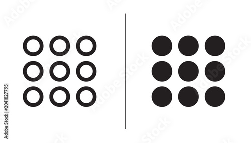Принти на полотні Contrast of Circles: A clear visual representation demonstrating contrast between empty white circles and solid black circles, neatly arranged in grids separated by a vertical line