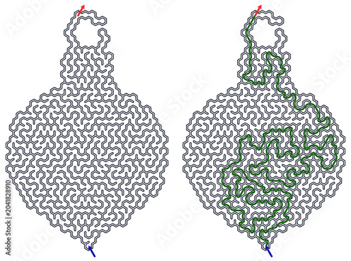 Abstract maze design in the shape of a Christmas ornament  