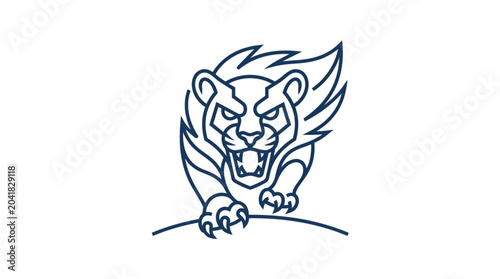 Fotografía Fierce Lion Head Illustration Aggressive Roaring Predator.