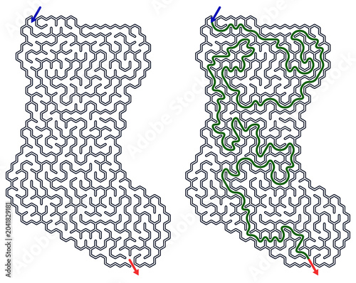 Maze for children in Christmas sock shape featuring festive patterns  
