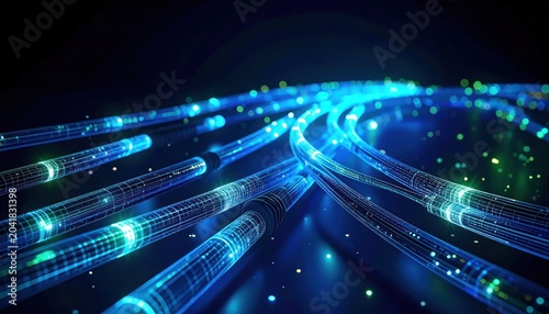 Futuristic Fiber Optic Cables with Blue Glow.