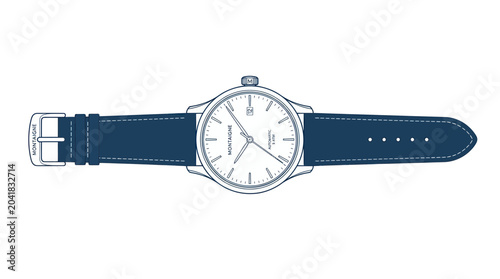 Tableau sur toile Classic Wristwatch with Blue Leather Strap - Minimalist Design, Isolated
