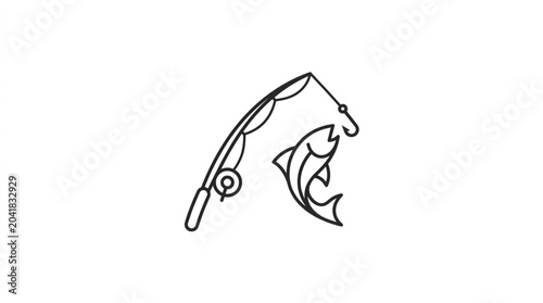 Quadro su tela Fishing rod with a fish caught on the hook line.