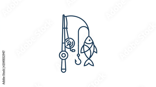 Foto Fishing rod with a fish caught on the hook.