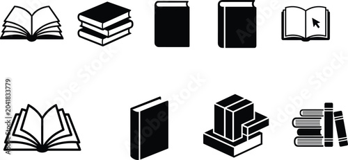 Tableau sur toile Book and Library Icon Set Collection with Open Books Stacked Volumes and Reading