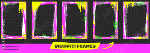 Φωτογραφία Grunge graffiti frame set and neon spray paint boarder with messy edges