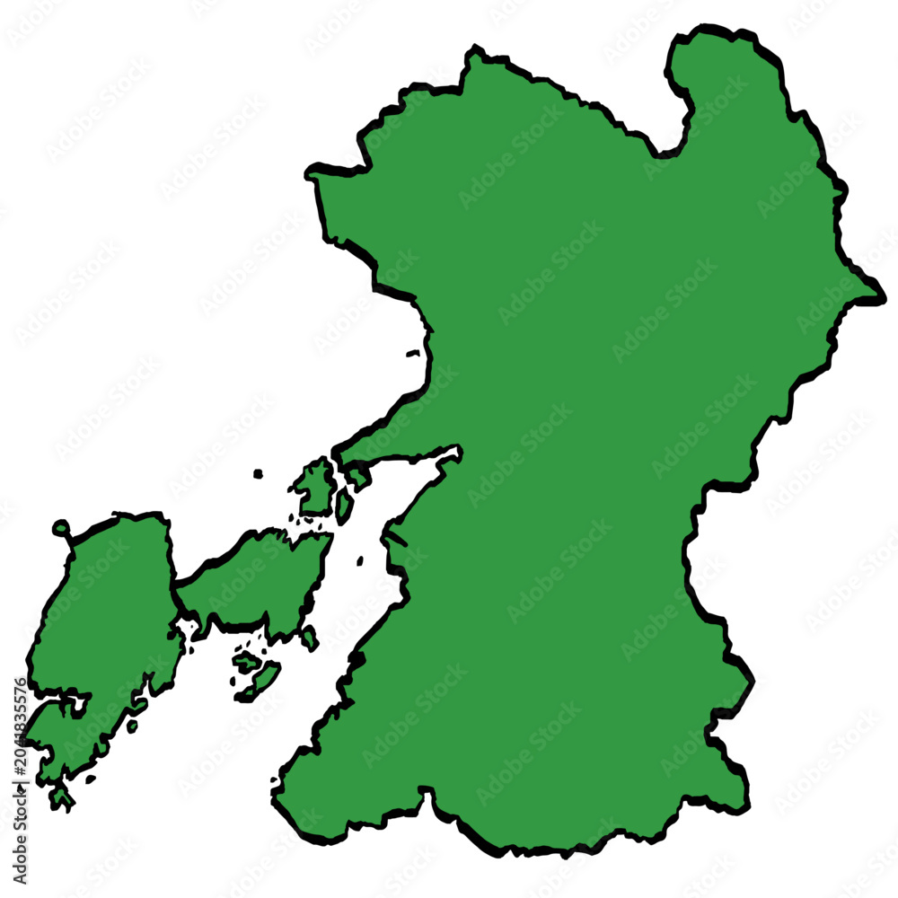 Obraz premium 熊本県地図 九州 緑色 筆タッチ 和風 西日本 / A brushstroke map of Kumamoto Prefecture / green