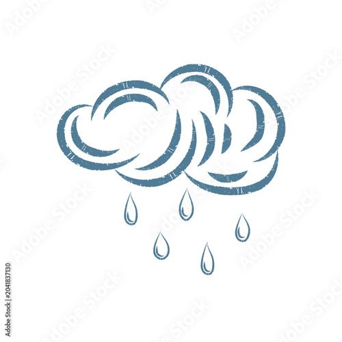 Hand drawn doodle rainy cloud. Charcoal pencil drawing stylized weather icon. Vector chalk graphic sky element