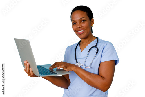 Canvas-taulu Healthcare professional using laptop providing telecare and medical information